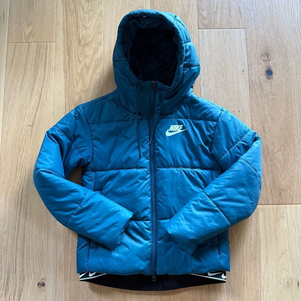 Women’s Nike Puffer Running Jacket XS Teal Faux Down Filler Extra Small